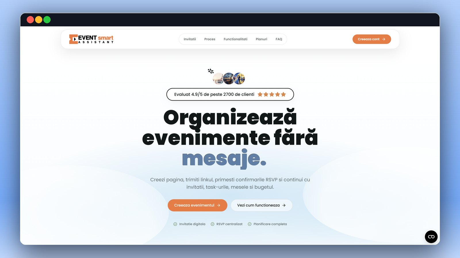 Event Smart Assistant: prima pagină