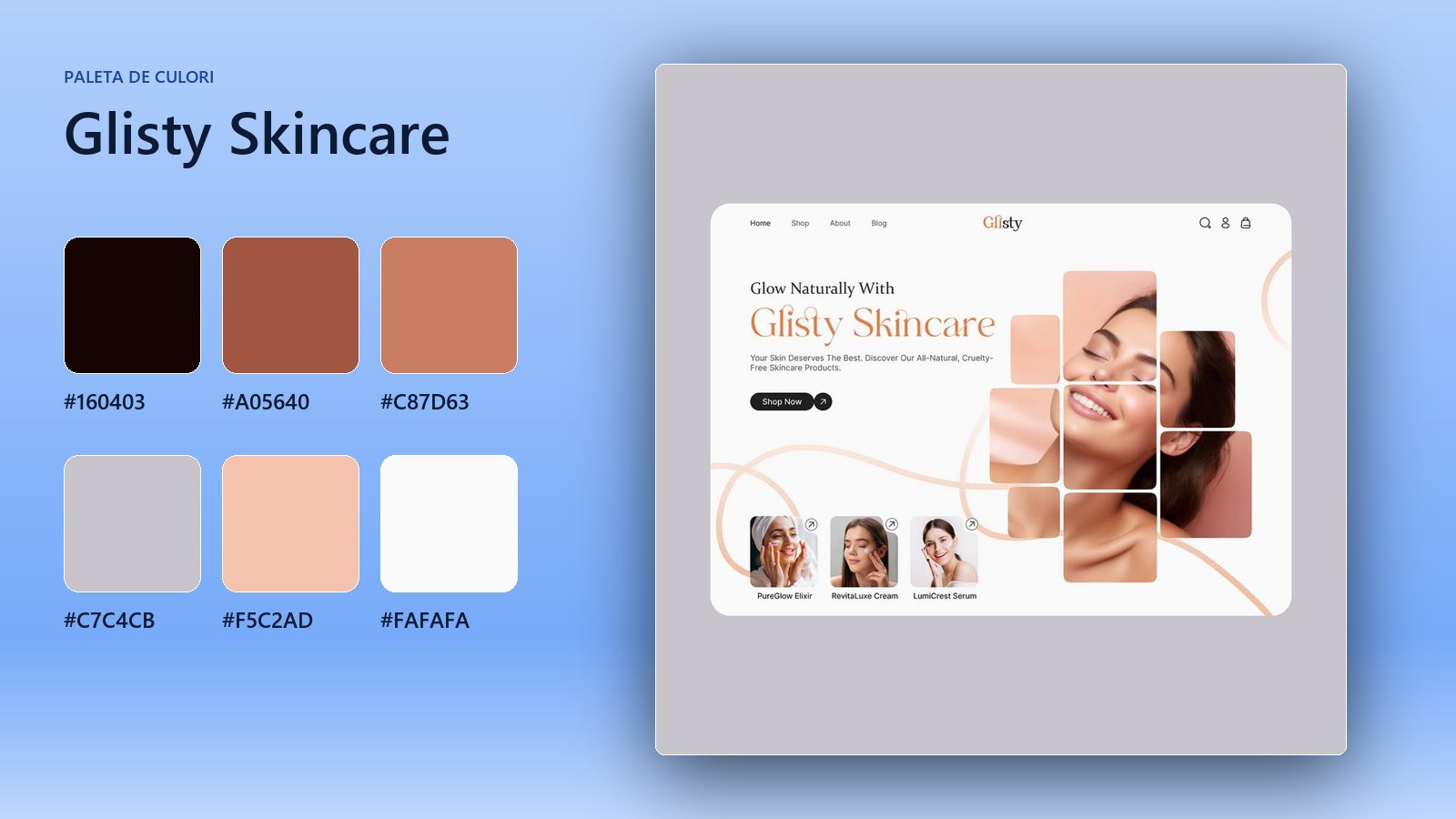 Glisty Skincare: paleta de culori